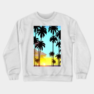 Summer Sunset Palm Trees Beach Ocean Artistic Paradise Crewneck Sweatshirt